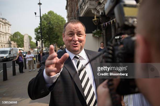 Mike Ashley, billionaire founder of Sports Direct International Plc, reacts as he arrives to give evidence at a Business, Innovation and Skills...