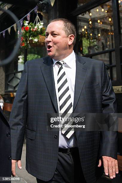 Mike Ashley, billionaire founder of Sports Direct International Plc, reacts as he arrives to give evidence at a Business, Innovation and Skills...