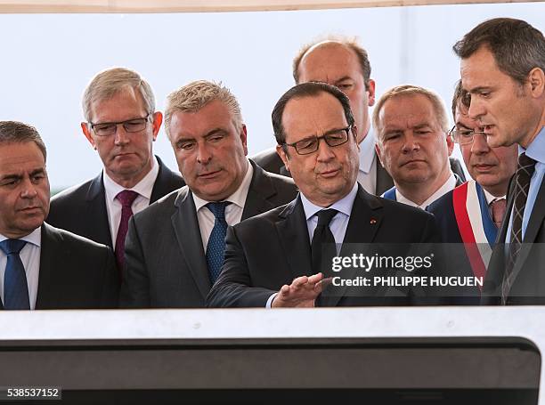 French President François Hollande attends a ceremony for the laying of the foundation stone of LFB pharmaceutical biotechnology group's new...
