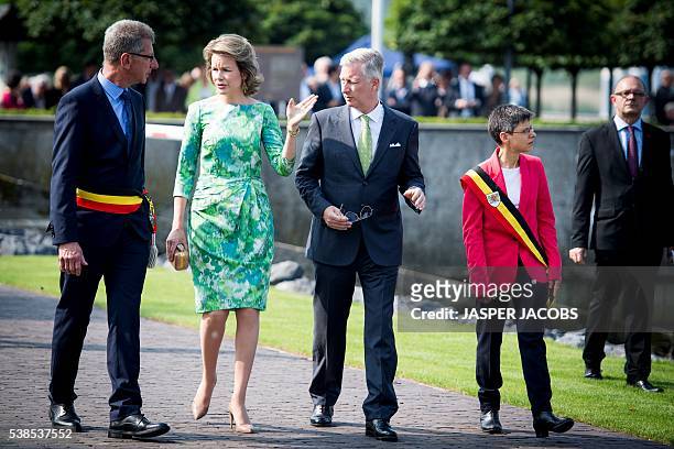 Sint-Amands mayor Peter Van Hoeymissen, Queen Mathilde of Belgium, King Philippe - Filip of Belgium and Antwerp province governor Cathy Berx are...