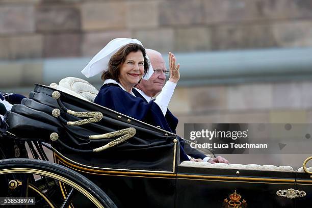 Queen Silvia of Sweden and King Carl XVI Gustaf of Sweden attend the National Day Celebrations on June 6, 2016 in Stockholm, Sweden.