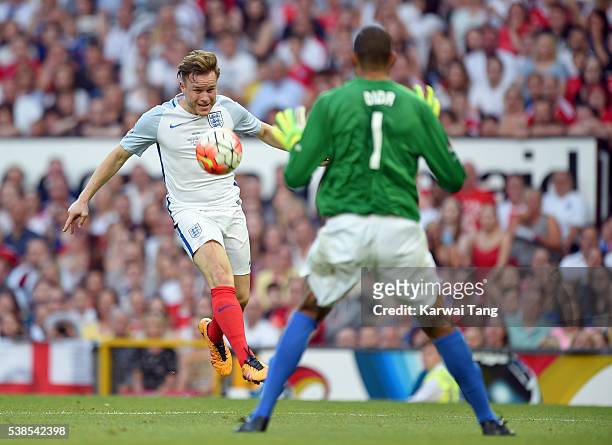 Olly Murs and Dida in action during Soccer Aid 2016 at Old Trafford on June 5, 2016 in Manchester, United Kingdom.