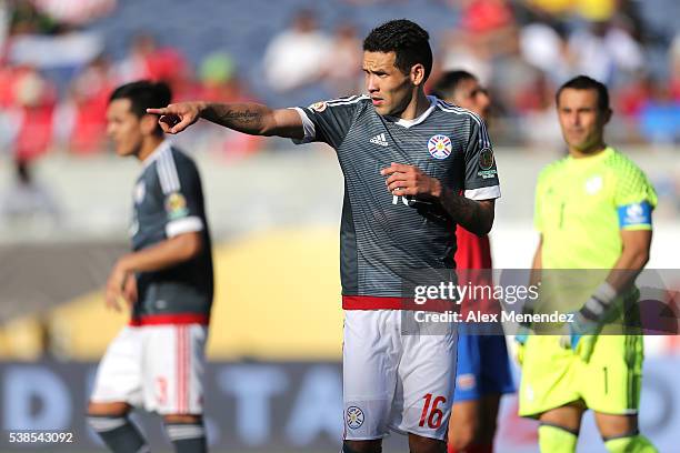 Celso Ortiz of Paraguay gives directions during the 2016 Copa America Centenario Group A match between Costa Rica and Paraguay at Camping World...