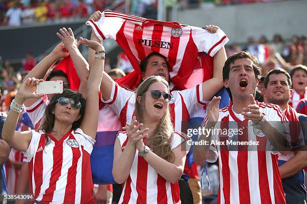 Paraguay supporters chant during the 2016 Copa America Centenario Group A match between Costa Rica and Paraguay at Camping World Stadium on June 4,...