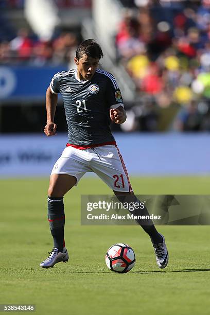 Oscar Romero of Paraguay is seen during the 2016 Copa America Centenario Group A match between Costa Rica and Paraguay at Camping World Stadium on...