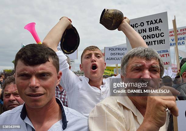 Romanian farmers protest next to the Romanian Parliament in Bucharest on June 7, 2016. About two thousand sheep and cattle breeders, from all over...