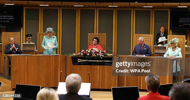 Prince Philip, Duke of Edinburgh, Queen Elizabeth II, Prince Charles, Prince of Wales and Camilla, Duchess of Cornwall attend the Opening of the...