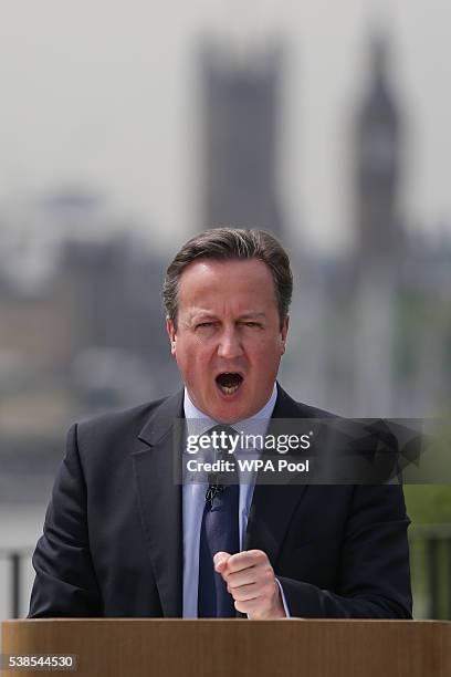 British Prime Minister David Cameron delivers a speech on the upcoming EU referendum at the Savoy Place on June 7, 2016 in London, United Kingdom....