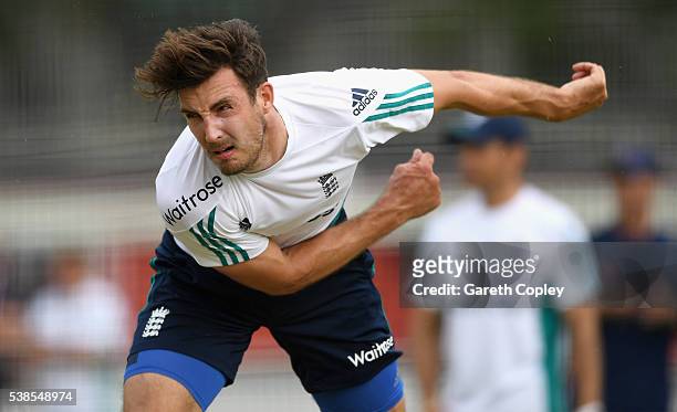Steven Finn of England bowls during England Nets session ahead of the 2nd Investec Test match between England and Sri Lanka at Lord's Cricket Ground...