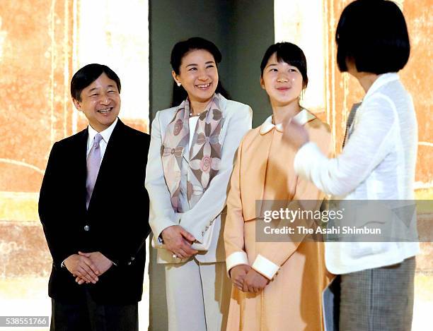 Crown Prince Naruhito , Crown Princess Masako and their daughter Princess Aiko visit the 'La Pittura Parietale Ramana A Pompei' exhibition at the...