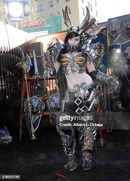 Cosplayer Jessica Nigri arrives for the Premiere Of Universal Pictures' "Warcraft" held at TCL Chinese Theatre IMAX on June 6, 2016 in Hollywood,...