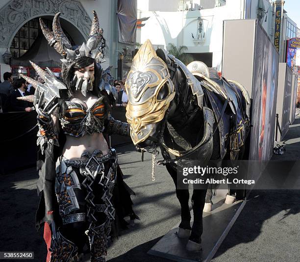 Cosplayer Jessica Nigri arrives for the Premiere Of Universal Pictures' "Warcraft" held at TCL Chinese Theatre IMAX on June 6, 2016 in Hollywood,...