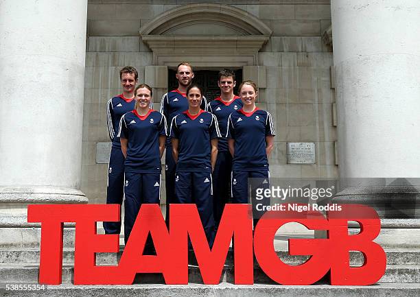 Alistair Brownlee,Vicky Holland, Gordon Benson, Helen Jenkins, Jonathan Brownlee and Non Stanford of Great Britain pose for a photo during the...