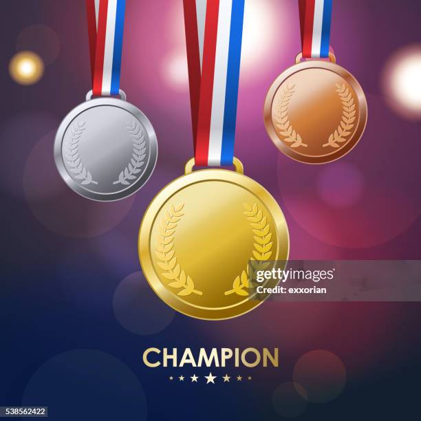 ilustrações de stock, clip art, desenhos animados e ícones de medalhas de campeão - medalha de ouro