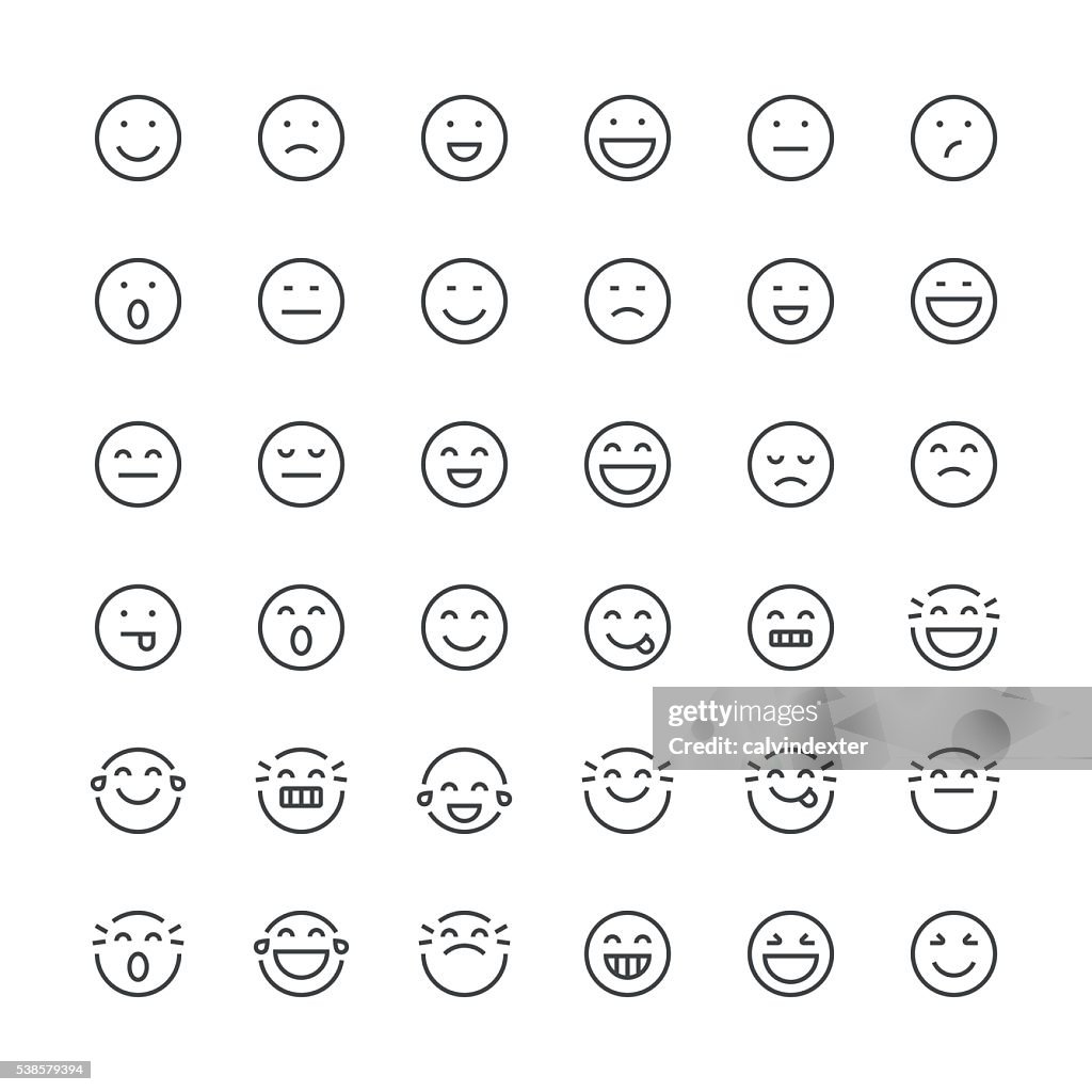 Emoticons-set 1/dünne Linie serie