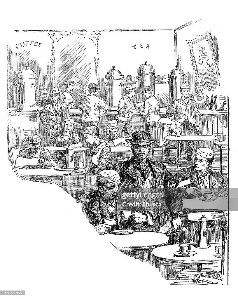 Antique illustration of pub/coffee shop