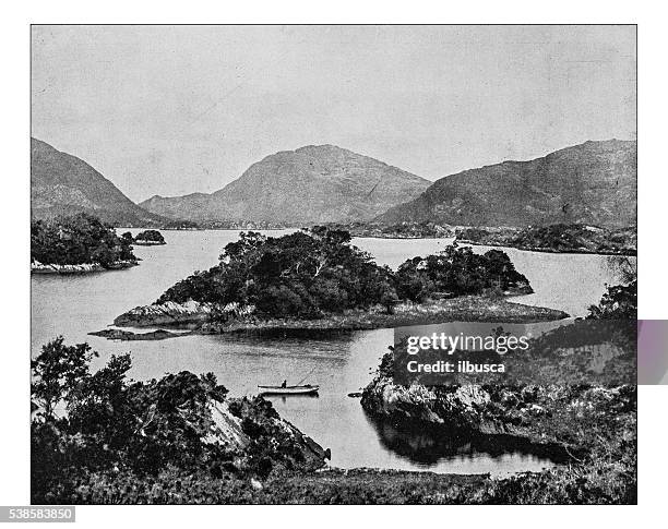 antique photograph of lakes of killarney (county kerry, ireland)-19th century - ring of kerry ireland stock illustrations