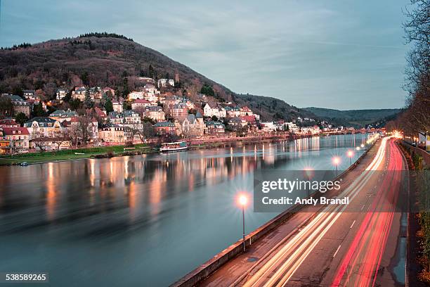neckar with neuenheim in a long exposure - neckar river stock pictures, royalty-free photos & images