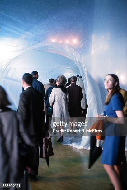 At the 69th Regiment Amory , audience members walk through and around Steve Paxton's 'Physical Things' installation during '9 Evenings: Theatre &...