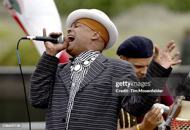 Angelo Moore of Fishbone performs during Bernie Sanders, "A future to believe in San Francisco GOTV Concert" at Crissy Field San Francisco on June 6,...