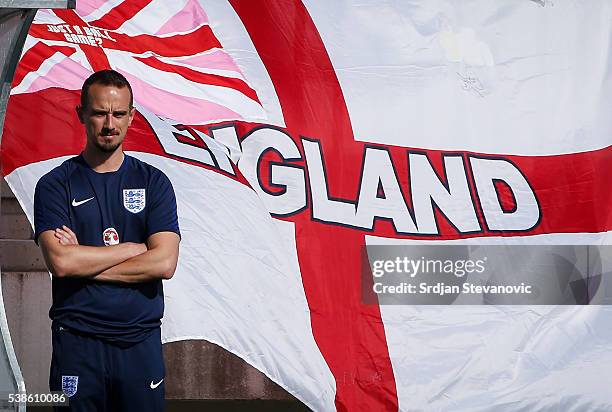 Head coach Mark Sampson of England watches the action during the UEFA Women's European Championship Qualifier match between Serbia and England at...