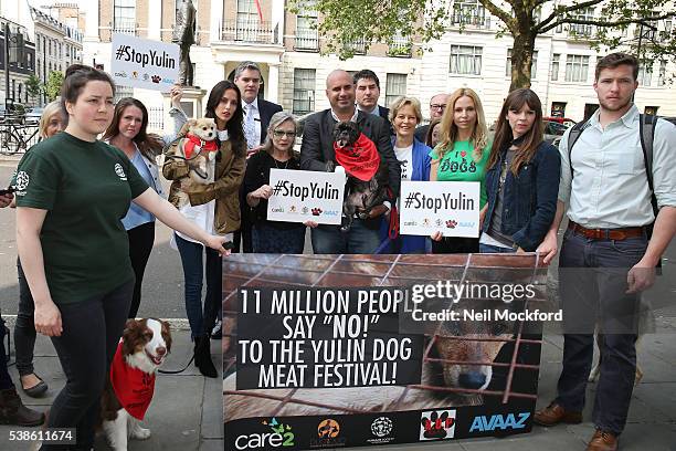 Sandi Thom, Lucy Watson, Carrie Fisher, Marc Abraham, Jenny Seagrove, Anneka Svenska and Victoria Stilwell attend a photocall as campaigners submit...