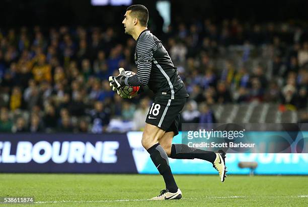 Goalkeeper Adam Federici of Australia controls the ball during the International Friendly match between the Australian Socceroos and Greece at Etihad...