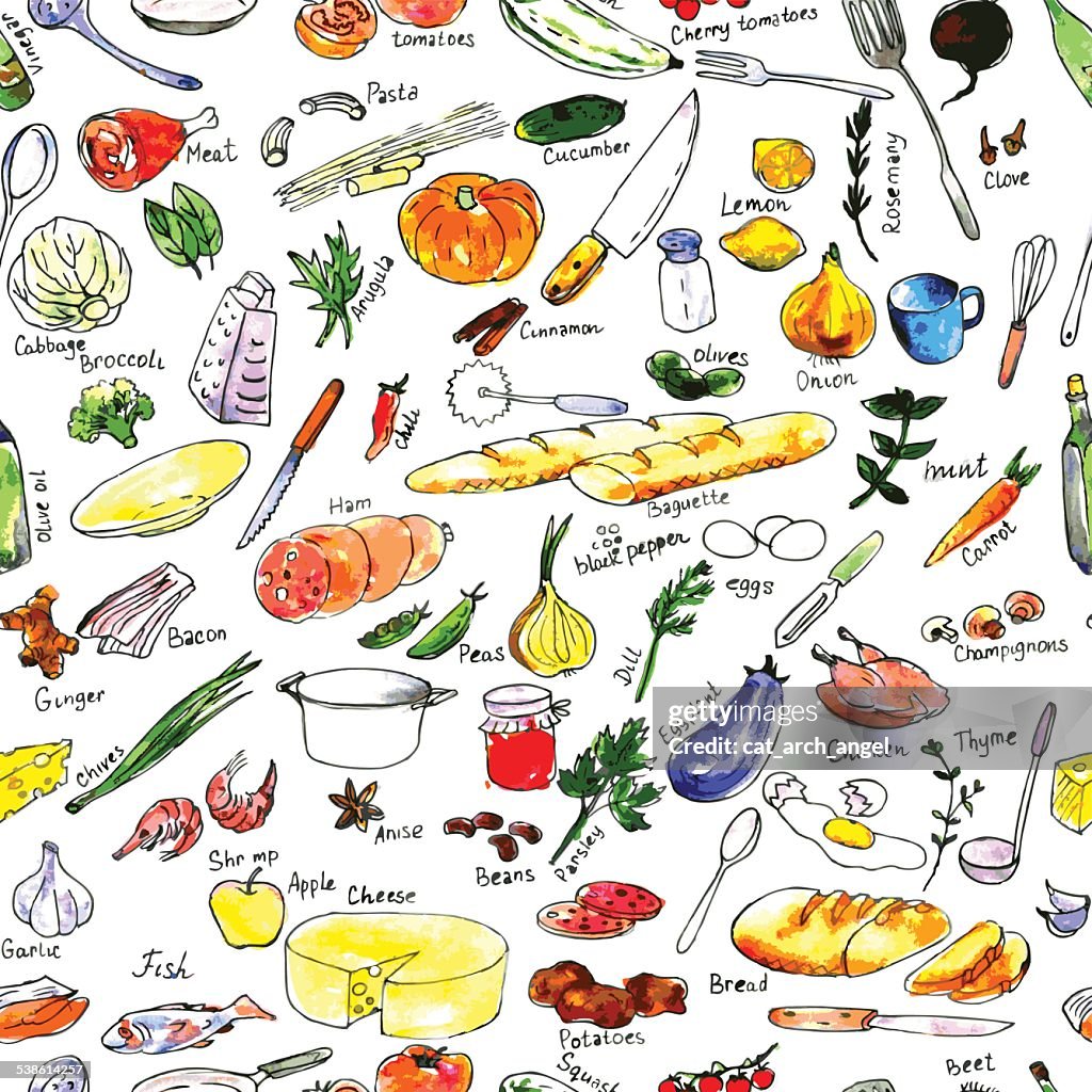 Pattern Real Food Seamless Pattern With Foods High-Res Vector Graphic - Getty Images