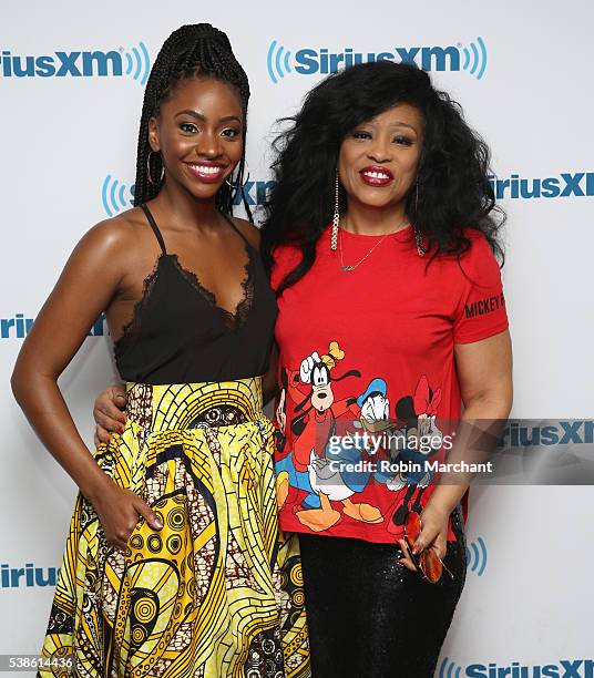 Teyonah Parris and Miki Howard visit at SiriusXM Studio on June 7, 2016 in New York City.