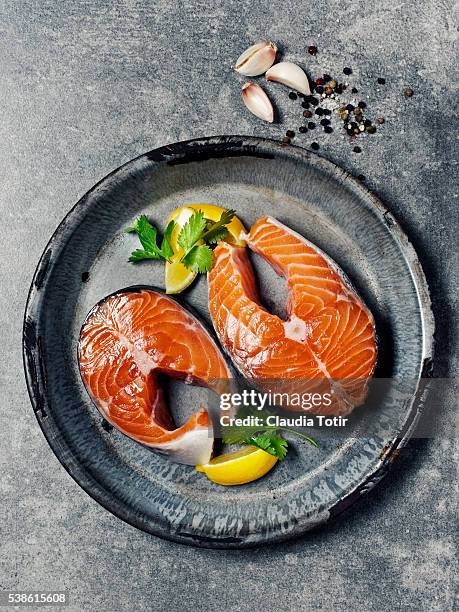 salmon steaks - salmão imagens e fotografias de stock