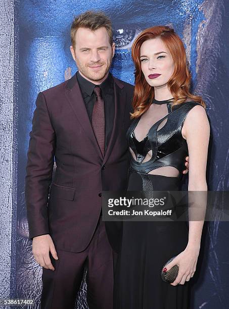 Actor Robert Kazinsky and actress Chloe Dykstra arrive at the Los Angeles Premiere "Warcraft" at TCL Chinese Theatre IMAX on June 6, 2016 in...