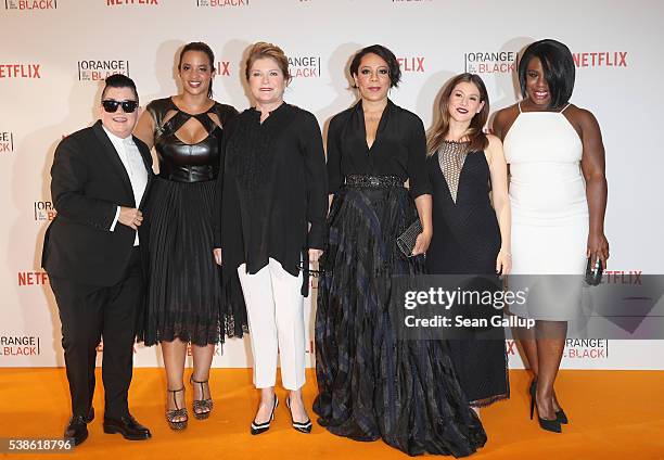 Lea DeLaria, Dascha Polanco, Kate Mulgrew, Selenis Leyva, Yael Stone and Uzo Aduba attend the European premiere of the fourth season of "Orange Is...
