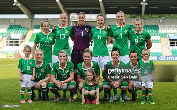 Dublin , Ireland - 7 June 2016; The Republic of Ireland team, backrow, left to right, Julie Ann Russell, Stephanie Roche, Emma Byrne, Karen Duggan,...