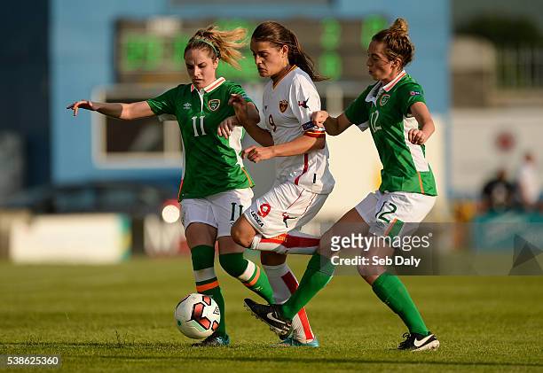 Dublin , Ireland - 7 June 2016; Tamara Bojat of Montenegro in action against Julie Ann Russell and Megan Connolly of Republic of Ireland during the...