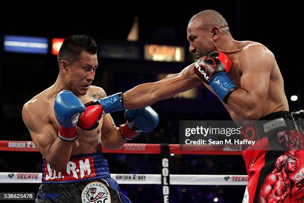 Orlando Salido throws a jab at Francisco Vargas during their WBC super featherweight championship bout at StubHub Center on June 4, 2016 in Carson,...