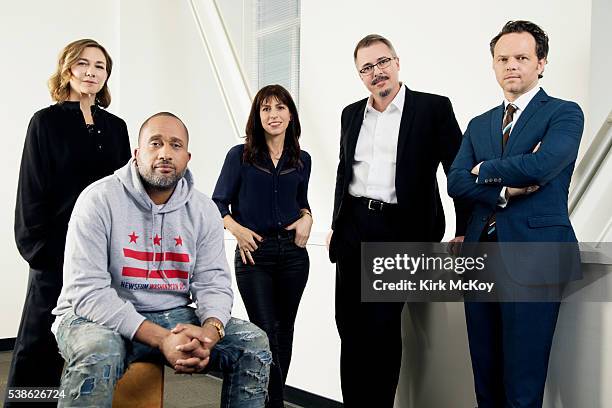 Show runners Vince Gilligan, Noah Hawley, Ilene Chaiken, Kenya Barris, Jessica Goldberg are photographed for Los Angeles Times on April 25, 2016 in...