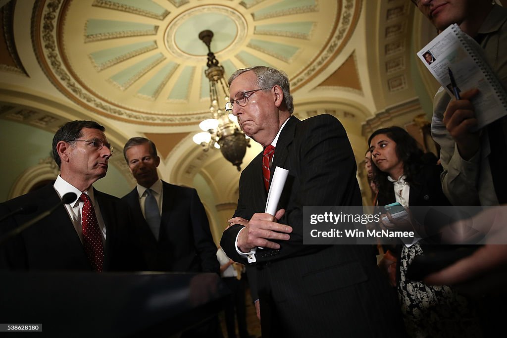 Senate Lawmakers Address The Media After Their Weekly Policy Luncheons