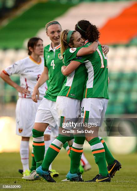 Dublin , Ireland - 7 June 2016; Fiona O'Sullivan, right, of Republic of Ireland celebrates with teammate Julie Ann Russell after scoring her team's...