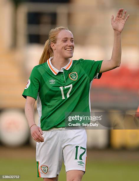Dublin , Ireland - 7 June 2016; Meabh De Burca of Republic of Ireland waves to supporters following her team's victory during the Women's 2017...