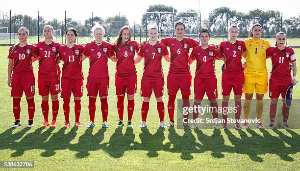 Serbia's national team players pose for a photo Jelena Cankovic Vajda Orsoja Marija Jonovic Marija Radojicic Marija Ilic Allegra PoljakNevena...