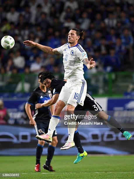 Milan Duric of Bosnia And Herzegovina in action during the international friendly match between Japan and Bosnia And Herzegovina at the Suita City...