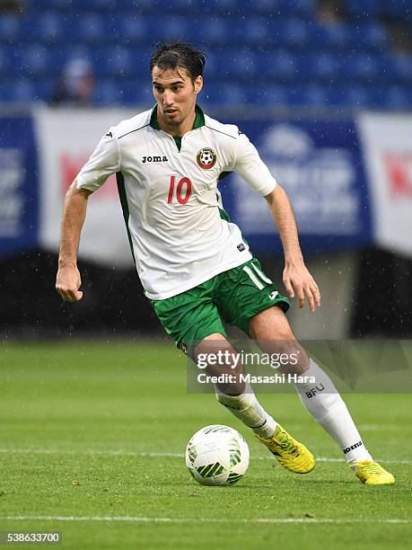 Ivelin Popov of Bulgaria in action during the international friendly match between Denmark and Bulgaria at the Suita City Football Stadium on June 7,...