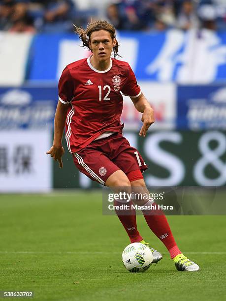 Jannik Vestergaard of Denmark in action during the international friendly match between Denmark and Bulgaria at the Suita City Football Stadium on...