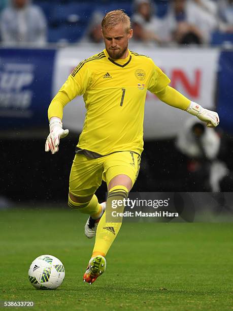 Kasper Schmeichel of Denmark in action during the international friendly match between Denmark and Bulgaria at the Suita City Football Stadium on...