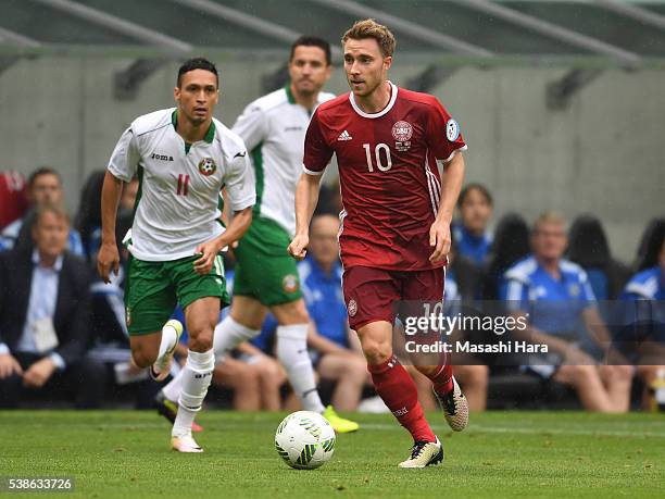 Christian Eriksen of Denmark in action during the international friendly match between Denmark and Bulgaria at the Suita City Football Stadium on...