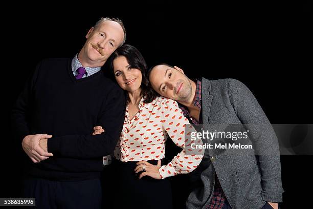 Cast of HBO's 'Veep' Julia Louis-Dreyfus, Tony Hale, and Matt Walsh are photographed for Los Angeles Times on April 6, 2016 in Los Angeles,...