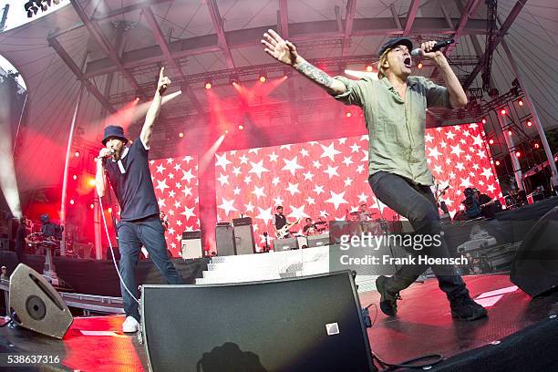 Singer Arnim Teutoburg-Weiss of Beatsteaks and Campino perform live during the Peace X Peace Festival at the Waldbuehne on June 5, 2016 in Berlin,...