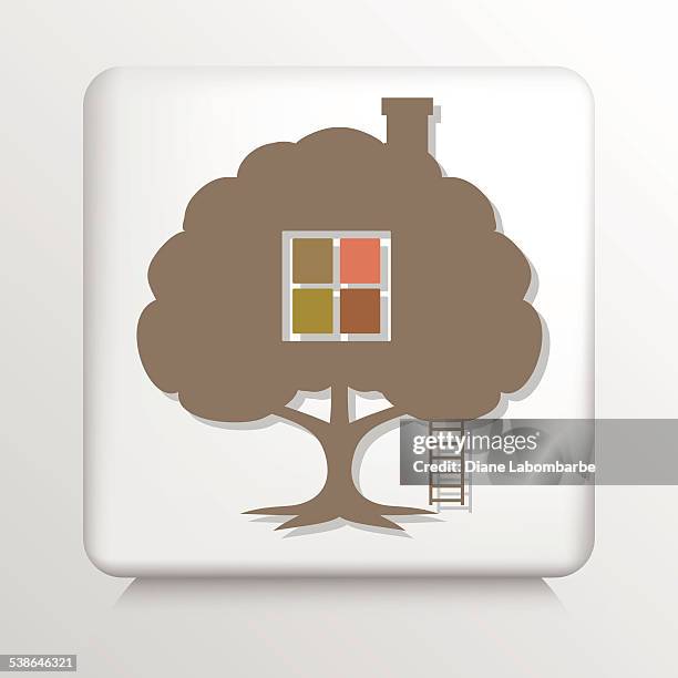 square architecture real estate icon green home concept - treehouse stock illustrations