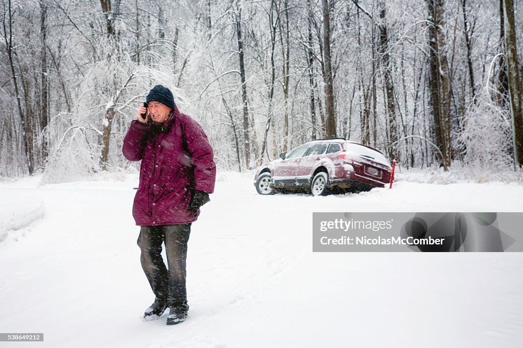 Senior man calls for help after blizzard accident