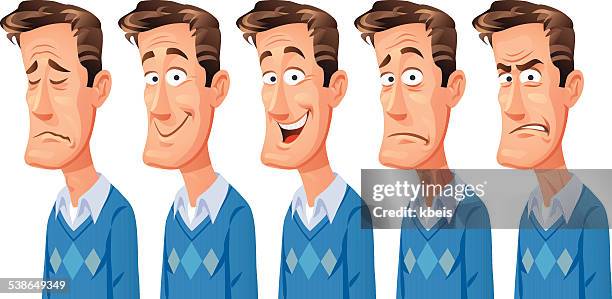 illustrations, cliparts, dessins animés et icônes de homme avec différentes expressions du visage - happy sad angry emotions collage